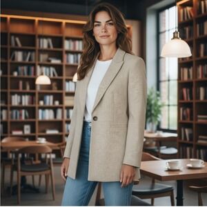 Zara Midi Wool-Blend Single Button Blazer Coat Jacket, Taupe Brown, Size XS, NWT
